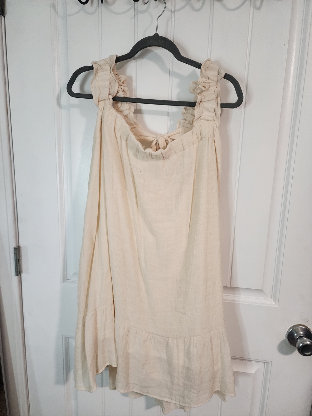 Sweet Wanderer Cream Ruffle-Shoulder Mini Dress